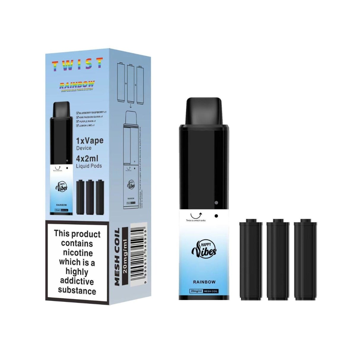 Happy Vibes Twist Disposable Pod System - Free Delivery - Mister Vape Happy Vibes Twist Disposable Pod System - Free Delivery - Mister Vape